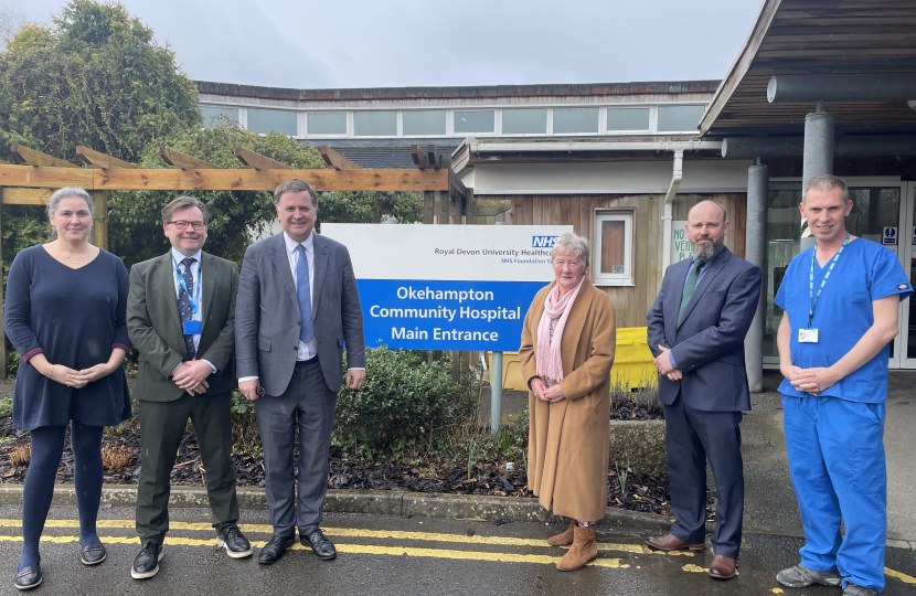 From left to right Dr Emma Sircar, Okehampton Medical Centre; James Page, NHS Property Services; Mel Stride, MP for Central Devon and Secretary of State for Work and Pensions; Christine Marsh, Okehampton Town Council, Richard Colman, Okehampton Town Council; Alex Degan, NHS Devon.