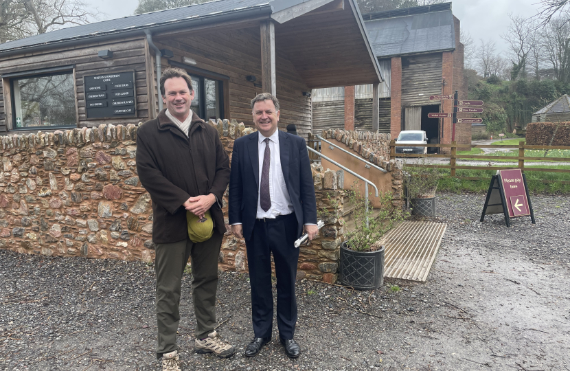 Charlie, Earl of Devon, from Powderham Castle with Mel Stride, MP for Central Devon and Secretary of State for Work and Pensions.